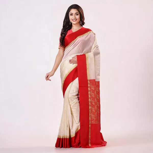 White_Red_Silk_Handloom_Traditional_Garad_Saree_For_Women