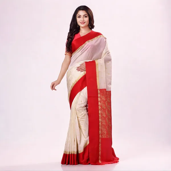 White_Red_Silk_Handloom_Traditional_Garad_Saree_For_Women