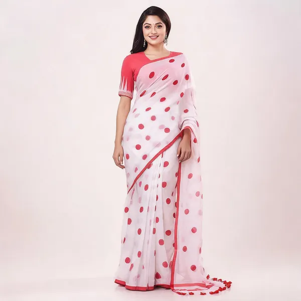 White_Red_Cotton_Woven_Handloom_Saree_For_Women