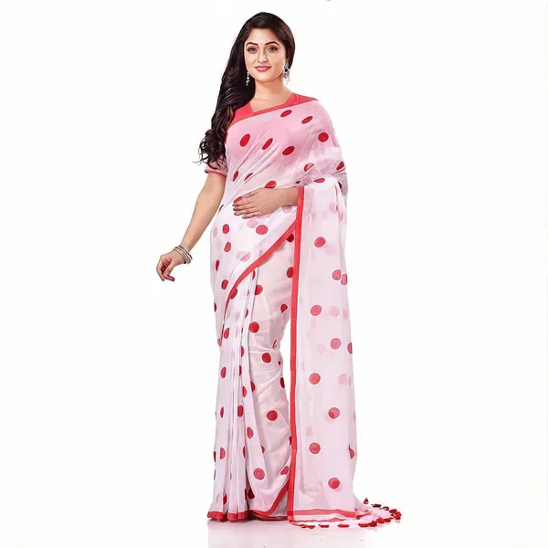 White_Red_Cotton_Woven_Handloom_Saree_For_Women
