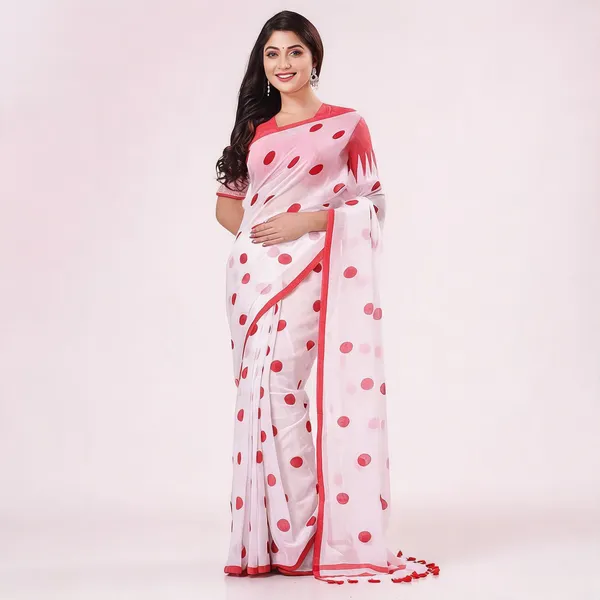 White_Red_Cotton_Handloom_Woven_Saree_For_Women