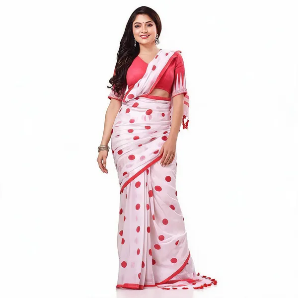 White_Red_Cotton_Handloom_Woven_Saree_For_Women