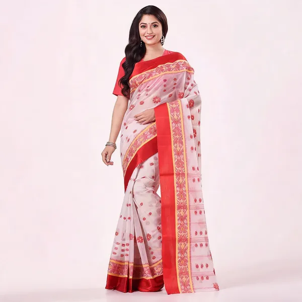 White_Red_Cotton_Handloom_Woven_Saree_For_Women