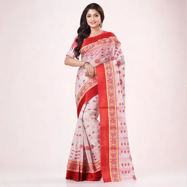White_Red_Cotton_Handloom_Woven_Saree_For_Women
