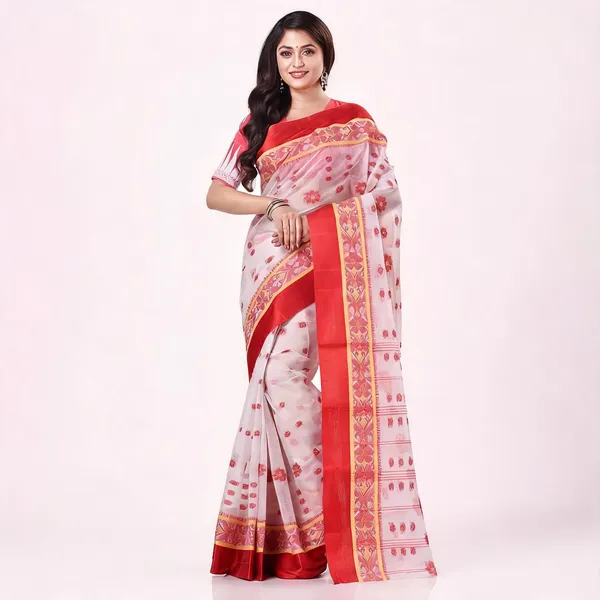 White_Red_Cotton_Phulkoli_Handloom_Woven_Saree_For_Women