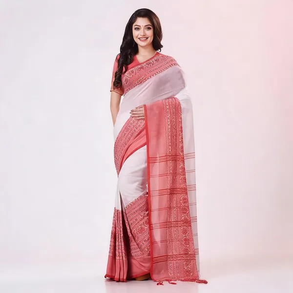 White_Red_Cotton_Handloom_Floral_Woven_Saree_For_Women