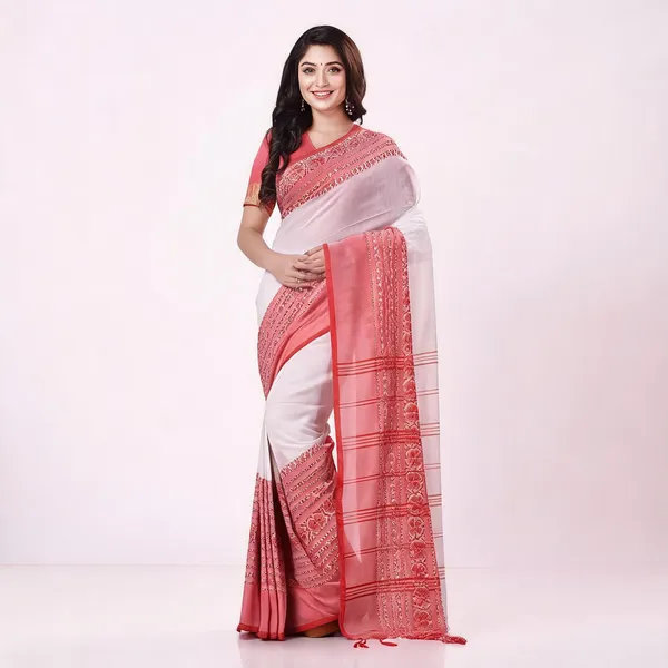 White_Red_Cotton_Handloom_Floral_Woven_Saree_For_Women