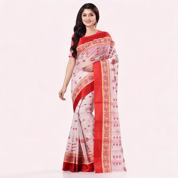 White_Red_Cotton_Handloom_Phulkoli_Woven_Saree_For_Women