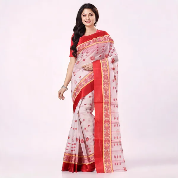 White_Red_Cotton_Handloom_Phulkoli_Woven_Saree_For_Women