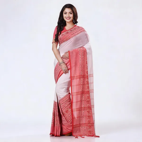White_Red_Cotton_Handloom_Floral_Woven_Saree_For_Women