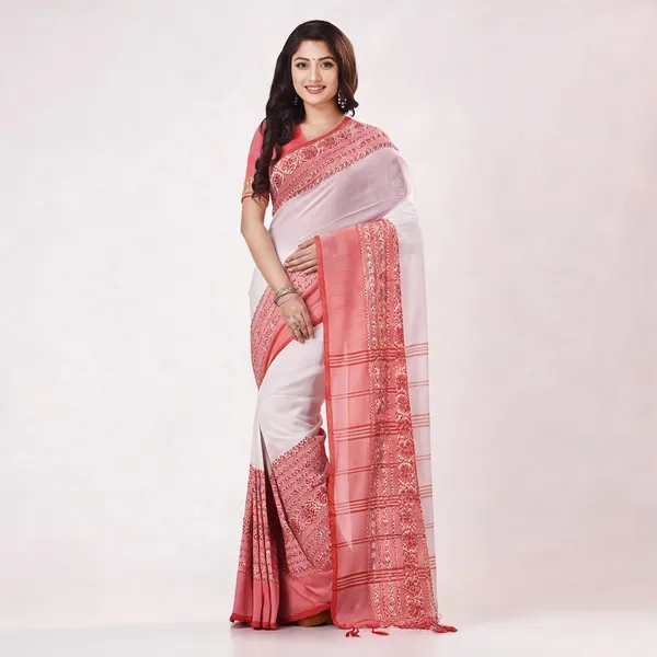 White_Red_Cotton_Handloom_Floral_Woven_Saree_For_Women