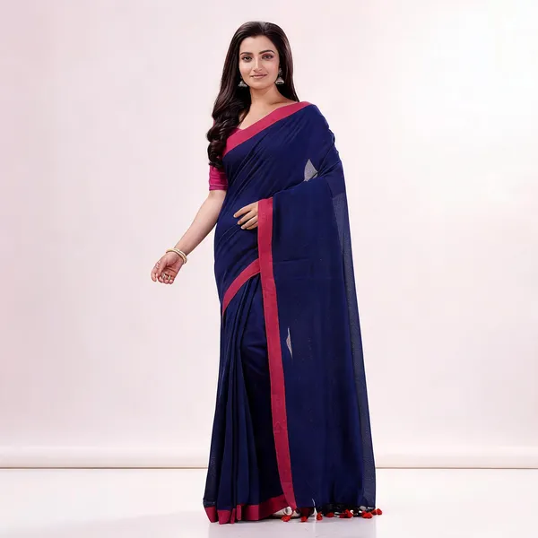 Blue_Cotton_Solid_Woven_Saree_For_Women