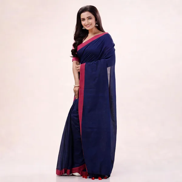 Blue_Cotton_Solid_Woven_Saree_For_Women