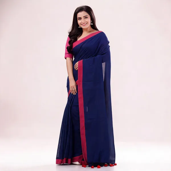 Blue_Cotton_Solid_Woven_Handloom_Saree_For_Women