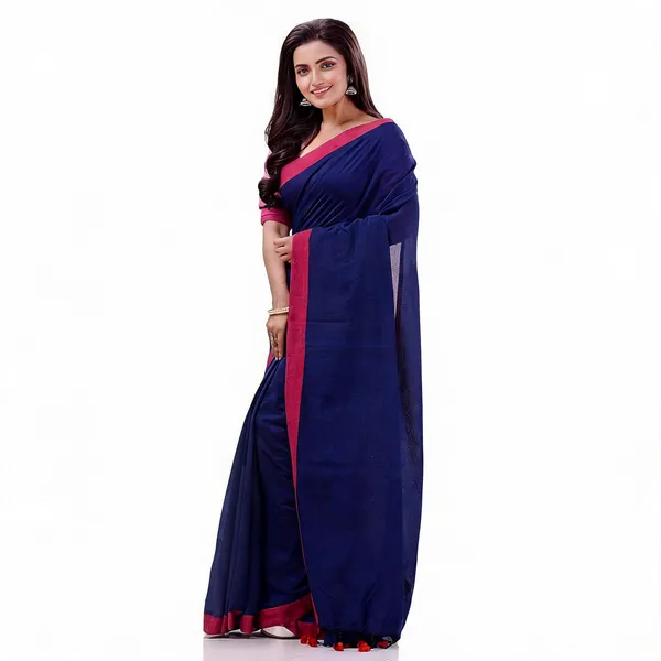 Blue_Cotton_Solid_Woven_Handloom_Saree_For_Women