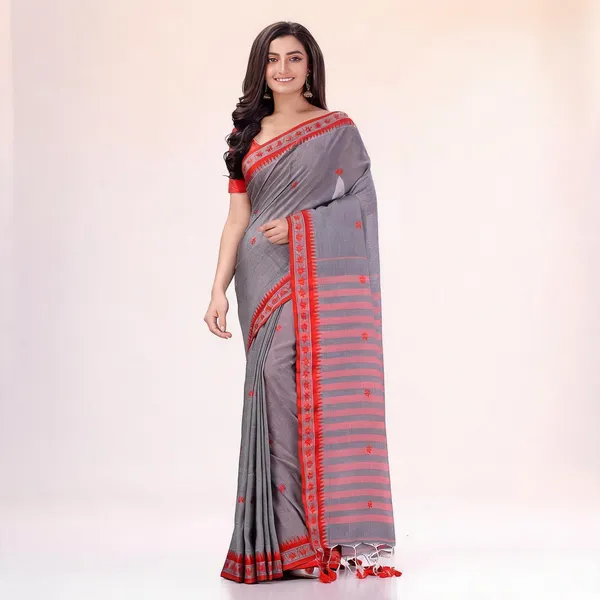 Grey_Cotton_Handloom_Floral_Woven_Saree_With_Blouse_Piece_For_Women