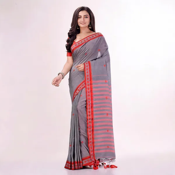 Grey_Cotton_Handloom_Floral_Woven_Saree_With_Blouse_Piece_For_Women