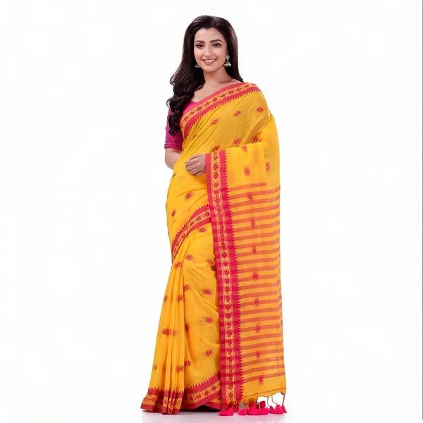 Yellow_Cotton_Handloom_Woven_Saree_With_Blouse_For_Women
