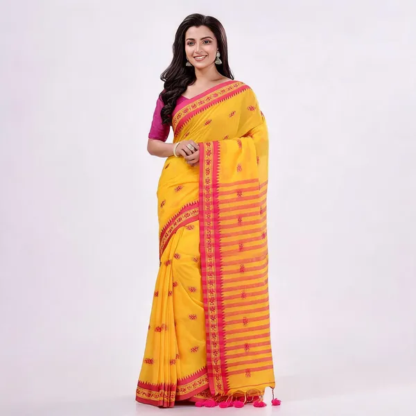 Yellow_Cotton_Handloom_Woven_Saree_With_Blouse_For_Women