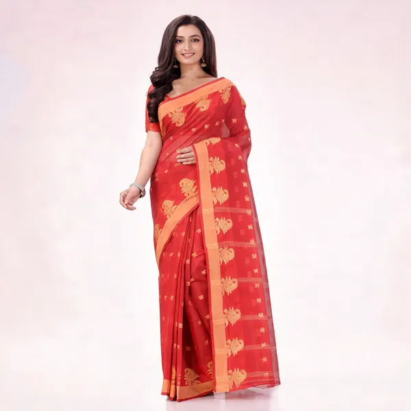 Red_Cotton_Handloom_Floral_Woven_Saree_For_Women