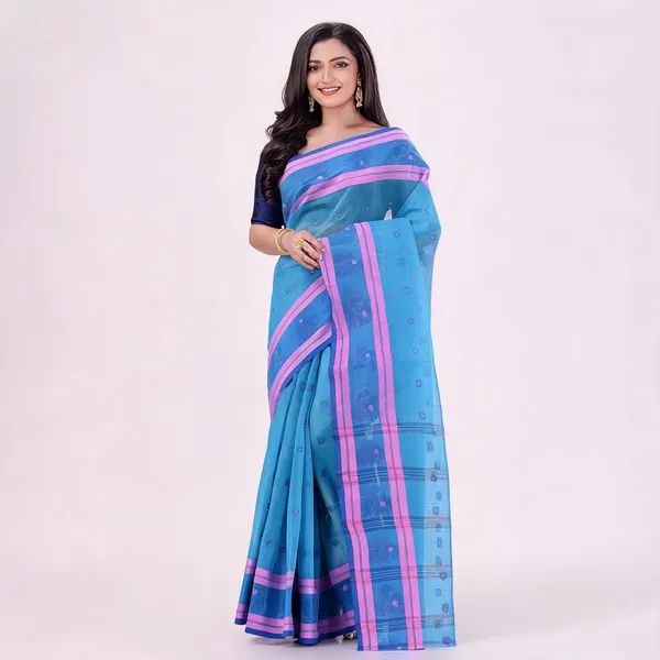 Blue_Cotton_Woven_Floral_Handloom_Saree_For_Women