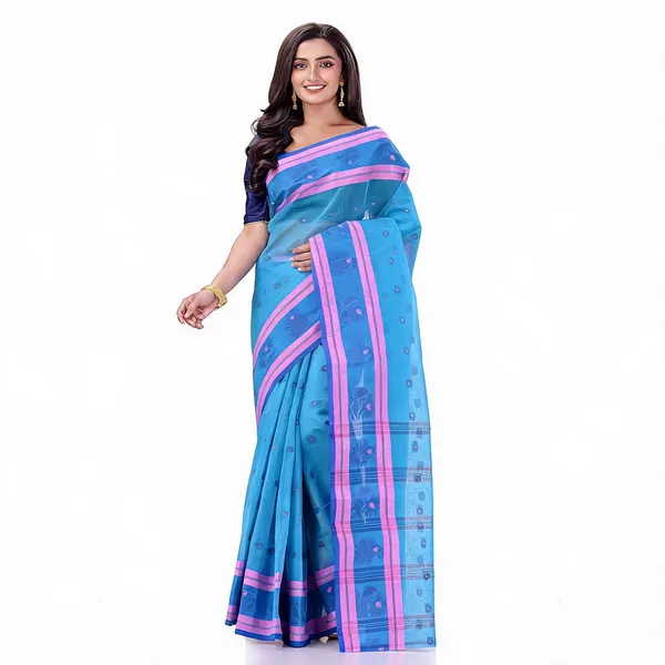 Blue_Cotton_Woven_Floral_Handloom_Saree_For_Women