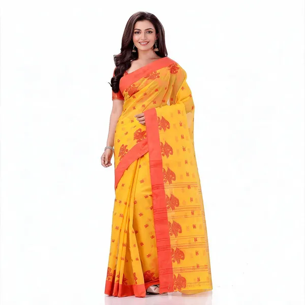 Yellow_Cotton_Handloom_Floral_Woven_Saree_For_Women