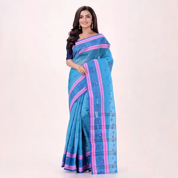 Blue_Cotton_Woven_Floral_Handloom_Saree_For_Women