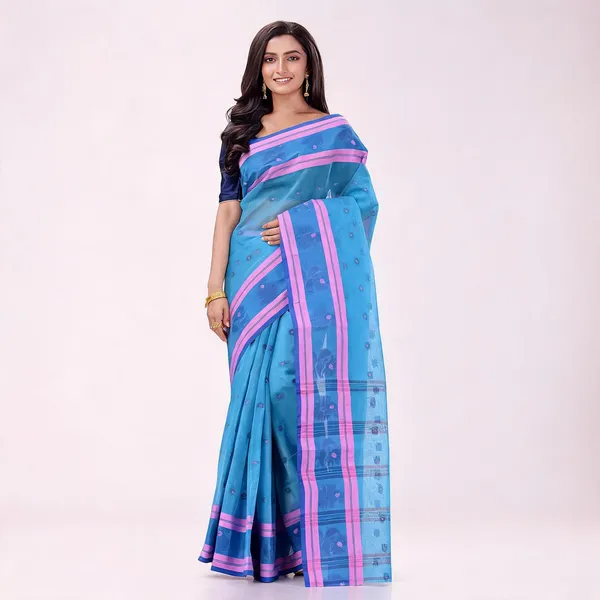 Blue_Cotton_Woven_Floral_Handloom_Saree_For_Women