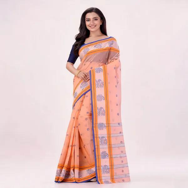 Peach_Cotton_Handloom_Floral_Woven_Saree_For_Women