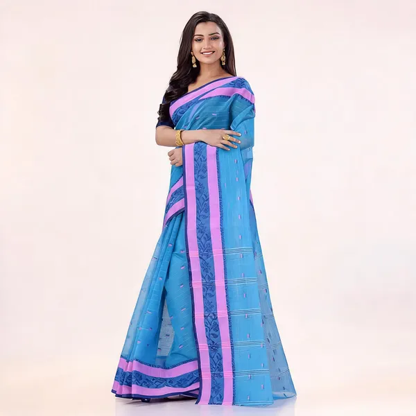 Blue_Cotton_Self_Design_Woven_Handloom_Saree_For_Women