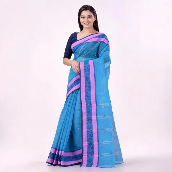 Blue_Cotton_Self_Design_Woven_Handloom_Saree_For_Women