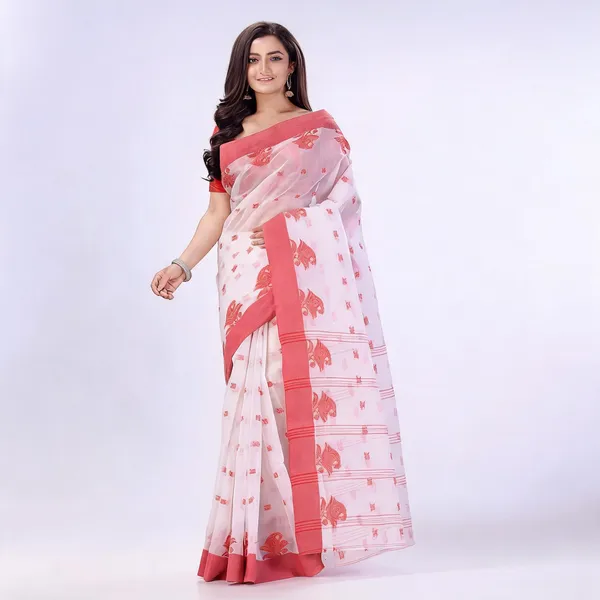 Red_White_Cotton_Handloom_Floral_Woven_Saree_For_Women