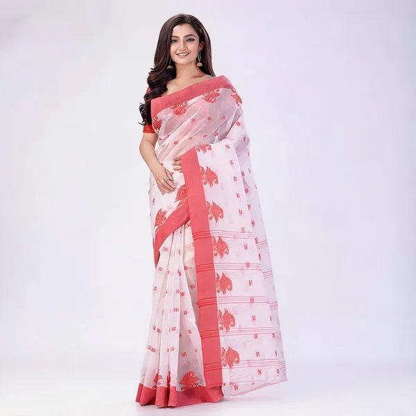 Red_White_Cotton_Handloom_Floral_Woven_Saree_For_Women