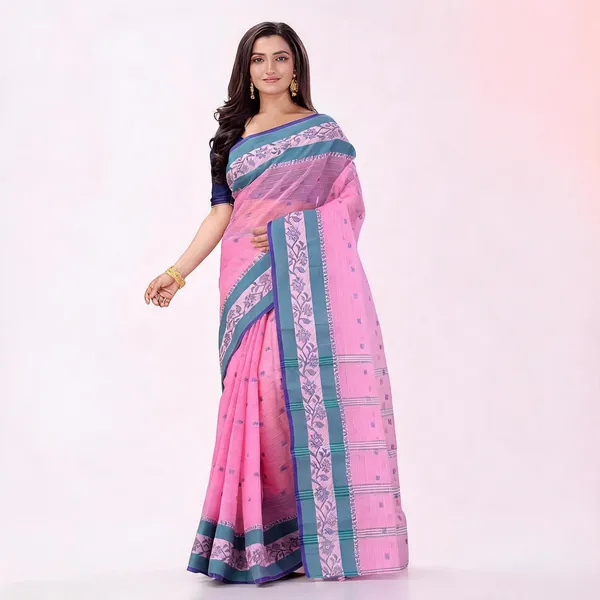 Pink_Cotton_Self_Design_Woven_Handloom_Saree_For_Women
