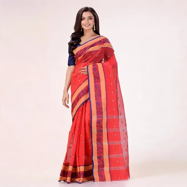 Red_Cotton_Self_Design_Woven_Handloom_Saree_For_Women