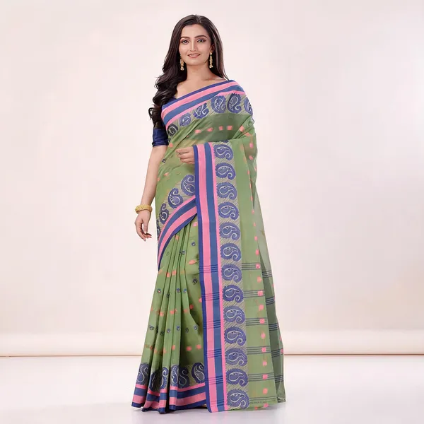 Green_Cotton_Handloom_Paisley_Woven_Saree_For_Women