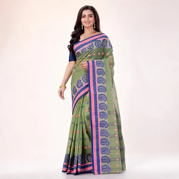 Green_Cotton_Handloom_Paisley_Woven_Saree_For_Women