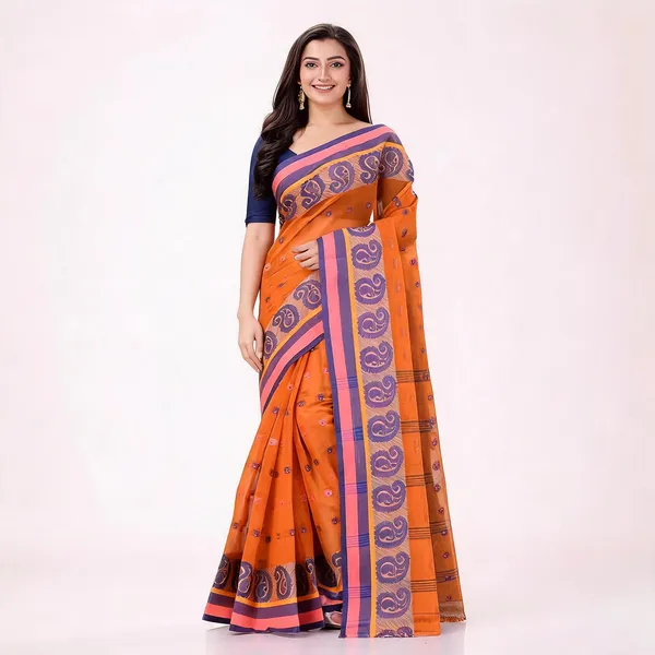 Burnt_Orange_Cotton_Handloom_Paisley_Woven_Saree_For_Women