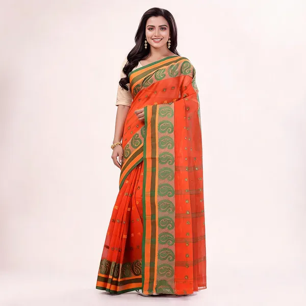 Orange_Cotton_Handloom_Paisley_Woven_Saree_For_Women