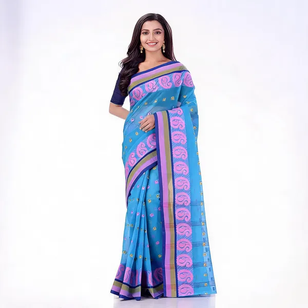 Blue_Cotton_Paisley_Woven_Bengal_Tant_Saree_For_Women