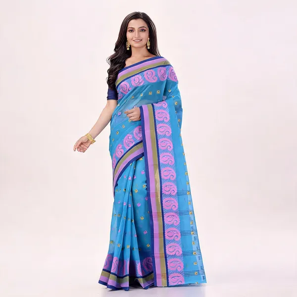 Blue_Cotton_Paisley_Woven_Bengal_Tant_Saree_For_Women