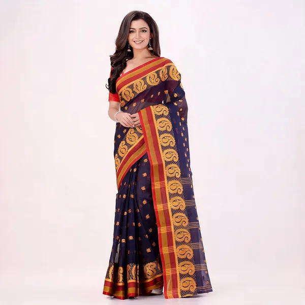 Deep_Blue_Cotton_Handloom_Paisley_Woven_Saree_For_Women