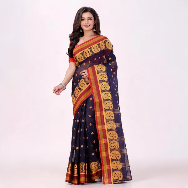 Deep_Blue_Cotton_Handloom_Paisley_Woven_Saree_For_Women