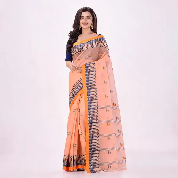 Soft_Orange_Cotton_Handloom_Woven_Saree_For_Women