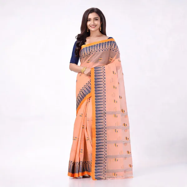 Soft_Orange_Cotton_Handloom_Woven_Saree_For_Women