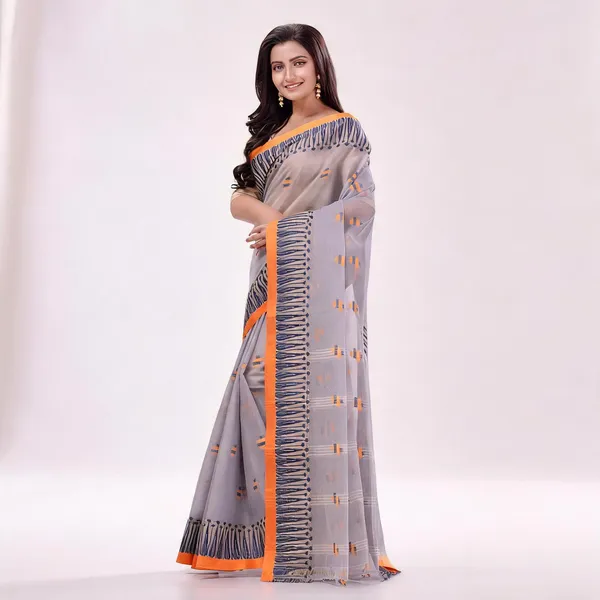 Grey_Orange_Cotton_Handloom_Woven_Saree_For_Women