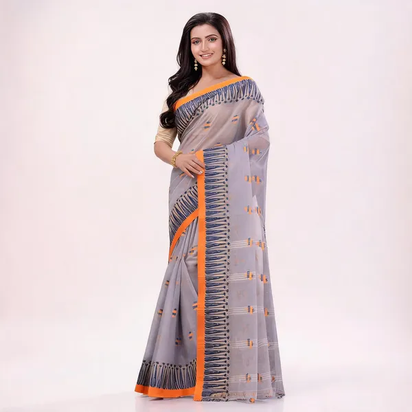Grey_Orange_Cotton_Handloom_Woven_Saree_For_Women