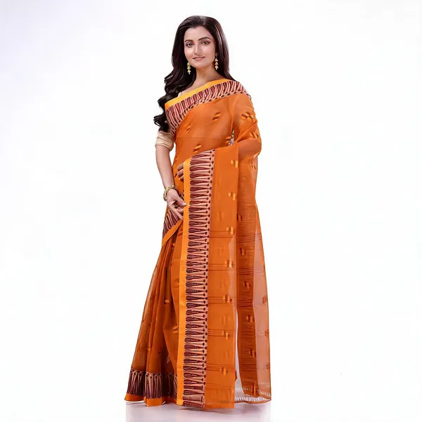 Burnt_Clay_Orange_Cotton_Self_Design_Woven_Handloom_Saree_For_Women