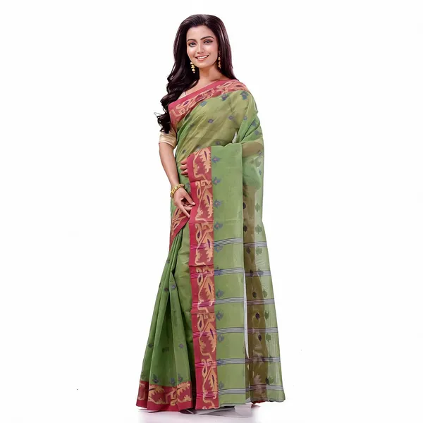 Green_Red_Cotton_Handloom_Self_Design_Saree_For_Women
